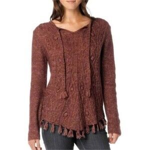 Prana Shelby Poncho Sweater Size L Dark Red Cable Knit.
